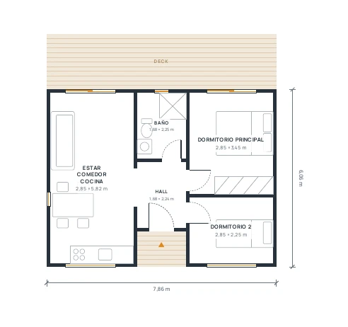 Planta arquitectónica del kit Origen de 45 m²